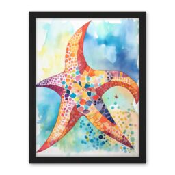 "Artery8 Wall Art Print Abstract Mosaic Starfish Folk Art Large Framed Wall Décor Art in Light Oak - Size: W18"" x H24""" - thumbnail 1