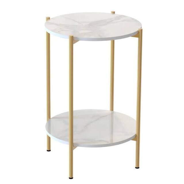 KORVIXA Gold Dual-Tier White Marble Side End Table Sofa Coffee Tea Table - Size: 100 cm x 100 cm - image 1