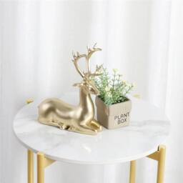 KORVIXA Gold Dual-Tier White Marble Side End Table Sofa Coffee Tea Table - Size: 100 cm x 100 cm - thumbnail 3