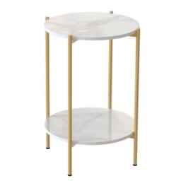 KORVIXA Gold Dual-Tier White Marble Side End Table Sofa Coffee Tea Table - Size: 100 cm x 100 cm