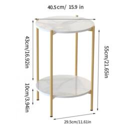 KORVIXA Gold Dual-Tier White Marble Side End Table Sofa Coffee Tea Table - Size: 100 cm x 100 cm - thumbnail 2