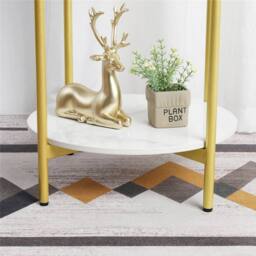 KORVIXA Gold Dual-Tier White Marble Side End Table Sofa Coffee Tea Table - Size: 100 cm x 100 cm - thumbnail 4