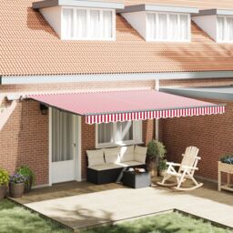 Berkfield Home Manual Retractable Awning with LED Red & White Stripe 450x350 cm - thumbnail 1