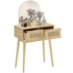 HOMCOM Dressing Table, Vanity Desk w/ Mirror, 2 Drawers, Natural Wood Finish - thumbnail 2