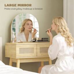 HOMCOM Dressing Table, Vanity Desk w/ Mirror, 2 Drawers, Natural Wood Finish - thumbnail 4