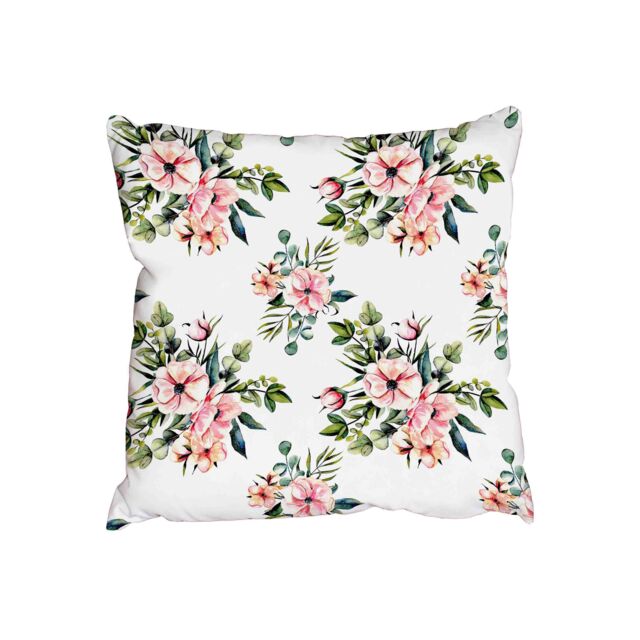 Benjamin Tate Design Floral pattern with watercolor pink flowers (Outdoor Cushion)