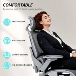 HOMCOM Ergonomic Office Chair, Mesh Desk Chair with Lumbar Support, Footrest in Grey - thumbnail 4
