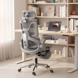 HOMCOM Ergonomic Office Chair, Mesh Desk Chair with Lumbar Support, Footrest in Grey