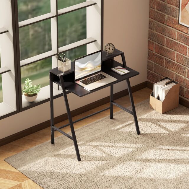 HOMCOM 2-Tier Storage Computer Workstation with Shelf, Metal Frame in Black - image 1