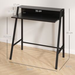 HOMCOM 2-Tier Storage Computer Workstation with Shelf, Metal Frame in Black - thumbnail 3