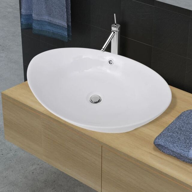 Berkfield Home Luxury Ceramic Basin Oval with Overflow 59 x 38, 5 cm in White - image 1