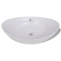 Berkfield Home Luxury Ceramic Basin Oval with Overflow 59 x 38, 5 cm in White - thumbnail 3