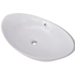 Berkfield Home Luxury Ceramic Basin Oval with Overflow 59 x 38, 5 cm in White - thumbnail 2