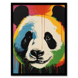 "Artery8 Wall Art Print Panda Bear Fun Acrylic Paint Drip Kids Children Bedroom Vibrant Bold Bright Colourful Painting Art Framed - Size: W12"" x H16""" - thumbnail 1