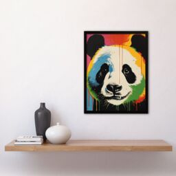 "Artery8 Wall Art Print Panda Bear Fun Acrylic Paint Drip Kids Children Bedroom Vibrant Bold Bright Colourful Painting Art Framed - Size: W12"" x H16""" - thumbnail 4
