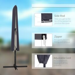 OUTSUNNY Garden Parasol Cover for 2-4.6m Umbrella Protector, Dark Grey - thumbnail 6