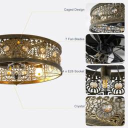 "Garwarm 20""Caged Ceiling Fans with LightsVintage Crystal Bladeless Ceiling Fan in Bronze" - thumbnail 8