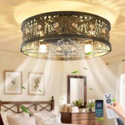 "Garwarm 20""Caged Ceiling Fans with LightsVintage Crystal Bladeless Ceiling Fan in Bronze"