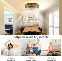 "Garwarm 20""Caged Ceiling Fans with LightsVintage Crystal Bladeless Ceiling Fan in Bronze" - thumbnail 3