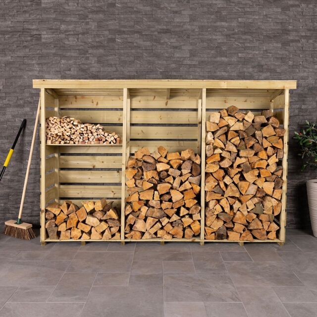 Charles Bentley Nordic Spruce Wooden 3 Log Store Firewood Storage Heavy Duty in Natural - image 1