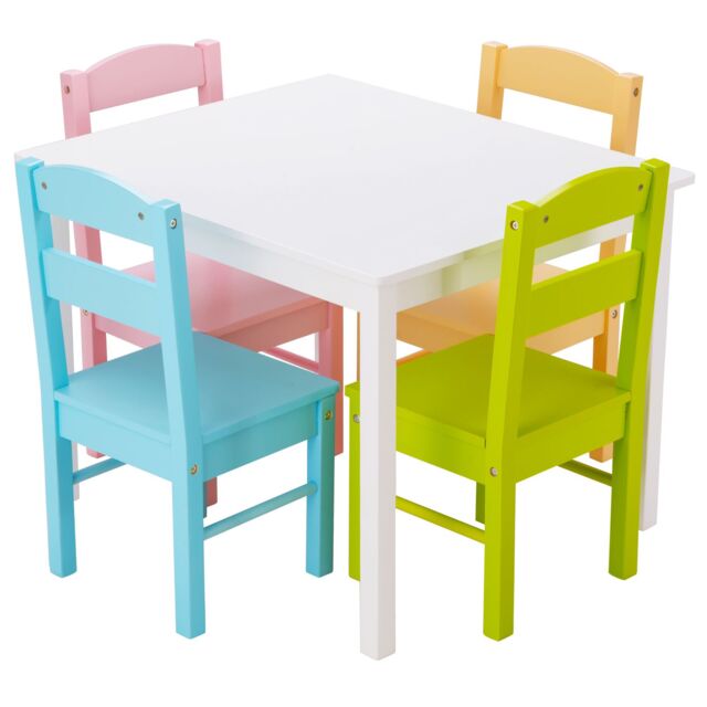 Gymax Table & 4 Chairs Set Activity Table Dining Table With Chairs in White - image 1