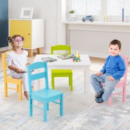 Gymax Table & 4 Chairs Set Activity Table Dining Table With Chairs in White - thumbnail 4
