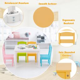 Gymax Table & 4 Chairs Set Activity Table Dining Table With Chairs in White - thumbnail 5