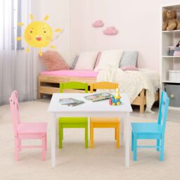 Gymax Table & 4 Chairs Set Activity Table Dining Table With Chairs in White - thumbnail 6
