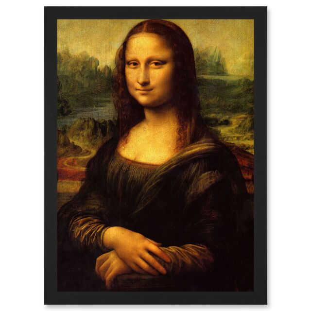 Artery8 Leonardo Da Vinci Mona Lisa Vintage Classic Painting A4 Artwork Framed Wall Art Print in Black - image 1