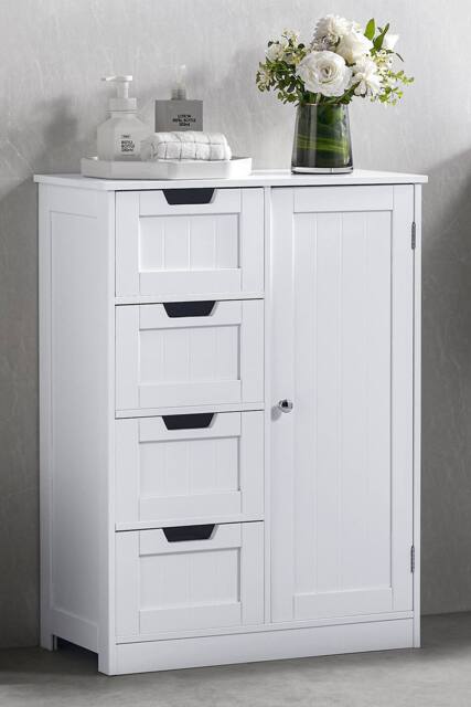HD Designs Priano 4 Drawer 1 Door Freestanding Unit Storage Bathroom in White - image 1