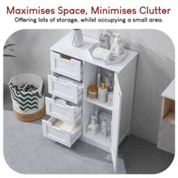 HD Designs Priano 4 Drawer 1 Door Freestanding Unit Storage Bathroom in White - thumbnail 6