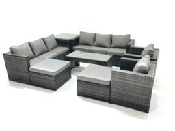 Fimous Rattan Garden Furniture Sofa Set with Coffee table Armchair Side Table 2 Big Footstools Dark Grey Mixed - thumbnail 2