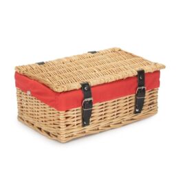 Red Hamper 36cm Buff Wicker Empty Picnic Basket in Red - thumbnail 4