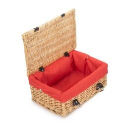 Red Hamper 36cm Buff Wicker Empty Picnic Basket in Red - thumbnail 1