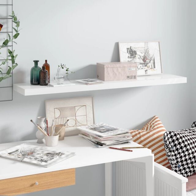 Berkfield Home Floating Wall Shelf High Gloss White 120x23.5x3.8 cm MDF - image 1