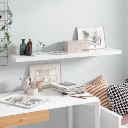 Berkfield Home Floating Wall Shelf High Gloss White 120x23.5x3.8 cm MDF - thumbnail 1