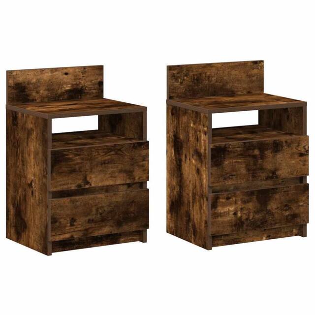 Berkfield Home Bedside Cabinets 2 pcs with 2 Drawers Smoked Oak 40x33x60 cm in Brown - Size: 40 x 33 x 60 cm - image 1