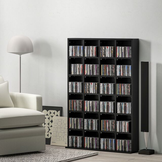 HOMCOM DVD CD Media Storage Rack, Video Display Unit, 89 x 130.5 cm, Black in Natural - Size: 89 x 130.5 cm - image 1
