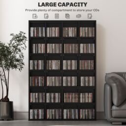 HOMCOM DVD CD Media Storage Rack, Video Display Unit, 89 x 130.5 cm, Black in Natural - Size: 89 x 130.5 cm - thumbnail 4