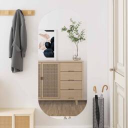 Berkfield Home Wall Mirror 45x100 cm Glass Oval in Silver - thumbnail 2