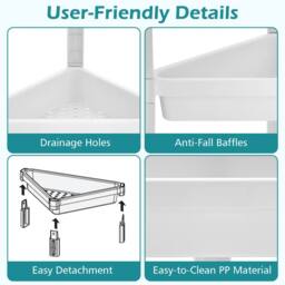 Costway 2pcs Corner Shower Caddy 3-Tier Detachable Bathroom Standing Shelf in White - thumbnail 3