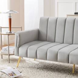 BTM Folding Sofa Bed Convertible Velvet Sleeper Sofa Guest Bed in Grey - thumbnail 8