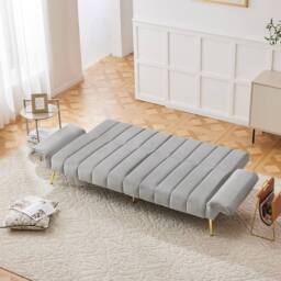 BTM Folding Sofa Bed Convertible Velvet Sleeper Sofa Guest Bed in Grey - thumbnail 3