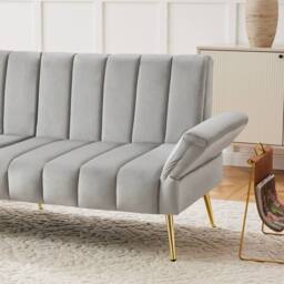 BTM Folding Sofa Bed Convertible Velvet Sleeper Sofa Guest Bed in Grey - thumbnail 7