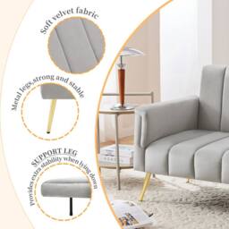BTM Folding Sofa Bed Convertible Velvet Sleeper Sofa Guest Bed in Grey - thumbnail 9