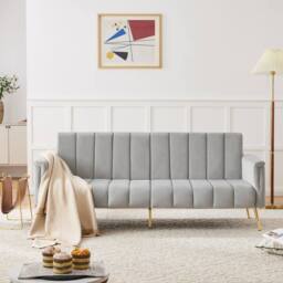 BTM Folding Sofa Bed Convertible Velvet Sleeper Sofa Guest Bed in Grey - thumbnail 2
