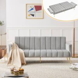 BTM Folding Sofa Bed Convertible Velvet Sleeper Sofa Guest Bed in Grey - thumbnail 6