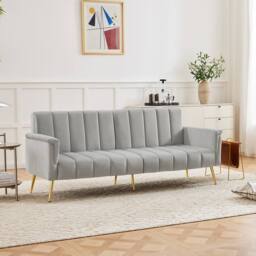BTM Folding Sofa Bed Convertible Velvet Sleeper Sofa Guest Bed in Grey - thumbnail 4