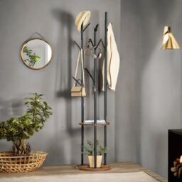 Rafaelo Mobilia Industrial Rustic Coat Stand With 2 Shelves in Dark Brown - thumbnail 2