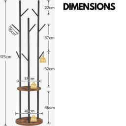 Rafaelo Mobilia Industrial Rustic Coat Stand With 2 Shelves in Dark Brown - thumbnail 6